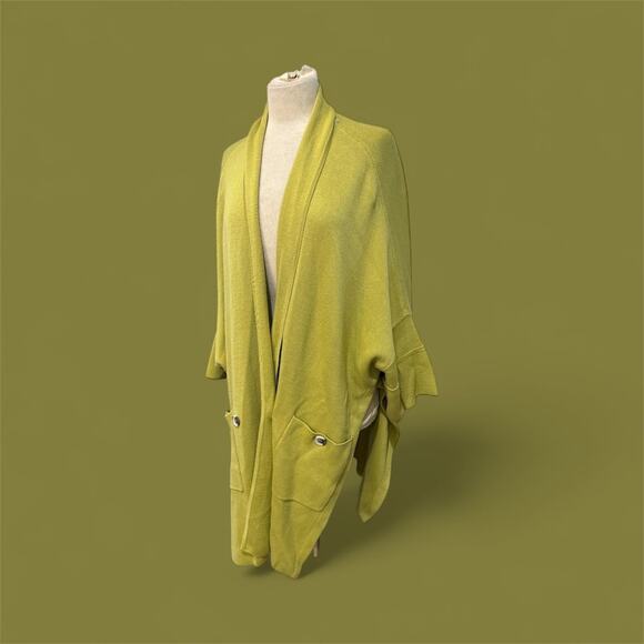 Marla Wynne Wool Blend Knit Drama Kimono LIME Sweater DUSTER SZ L - Picture 2 of 6